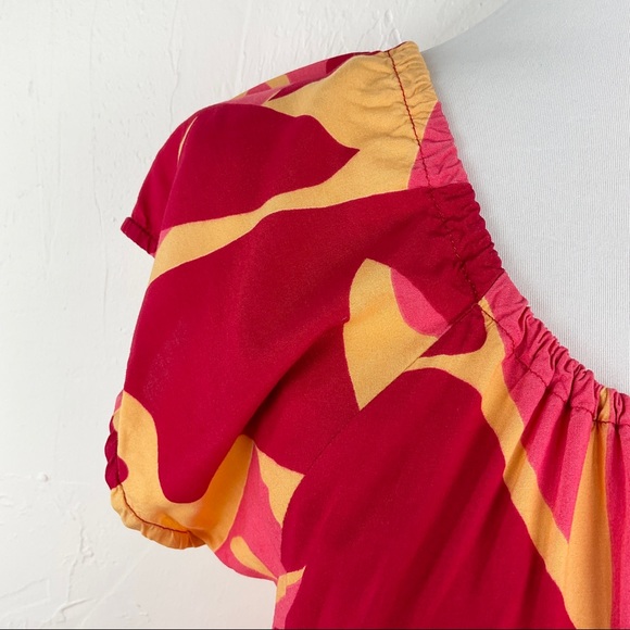 Manuhealii Red Orange Hawaiian Print Short Sleeve Blouse Small/Medium - Picture 2 of 6